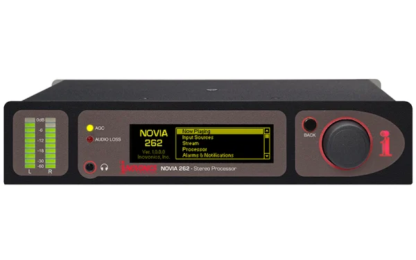 The Inovonics NOVIA 262 Dual-Mode Stereo Audio Processor is a half-rack, digital audio processor for FM and Stereo Audio Production.