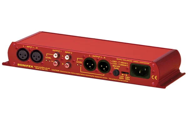 The Sonifex RB-BL2 is a bidirectional stereo unit for interfacing domestic or semi-pro unbalanced equipment to professional balanced line levels, and vice versa.