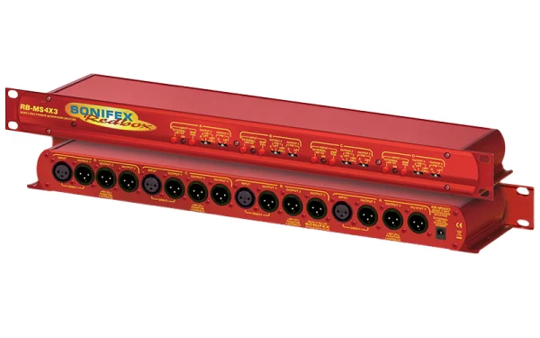 Sonifex RB-MS4x3 front and rear panel with XLR connectors