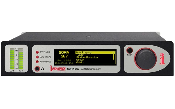 The Inovonics SOFIA 567 provides analog, AES3-digital and AoIP-streaming audio outputs and a Web Interface enabling streamed audio and more.
