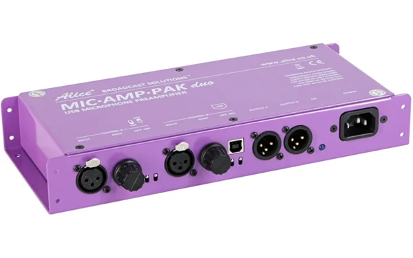 The Alice Mic Amp PAK Duo with TX & USB is a professional-grade, dual-channel microphone amplifier module designed for demanding audio applications.