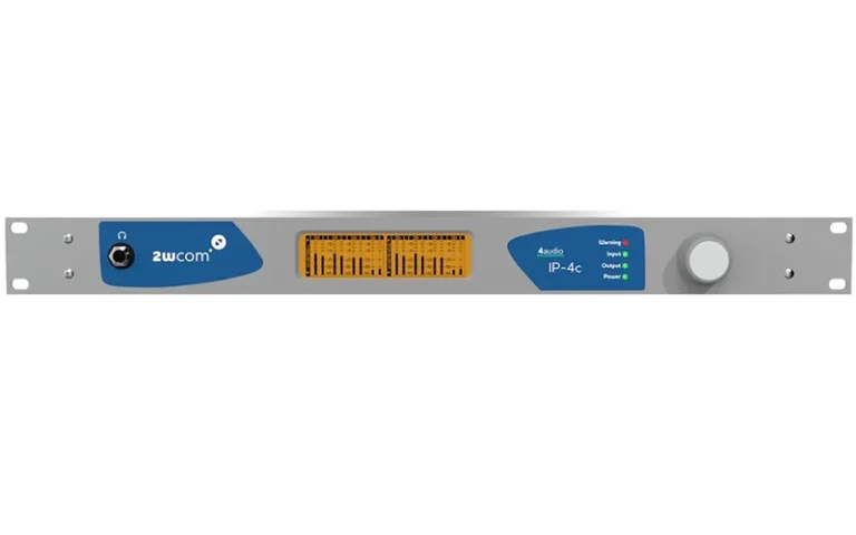 2WCOM IP-4c front panel – professional 4-channel audio over IP encoder/decoder with multi-codec support