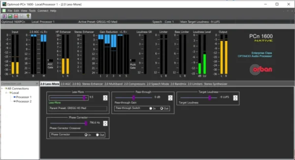The Orban OPTIMOD-PCn 1600 is a powerful software-based audio processor that brings Orban’s legendary audio shaping capabilities to your PC-based streaming, podcasting, and broadcast environments.
