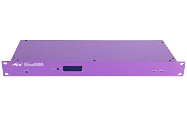 The Alice LTC Timecode DA is a 19” rack-mounted unit designed to provide longitudinal timecode with flexible connection options, offering up to twelve outputs arranged in two groups of six.