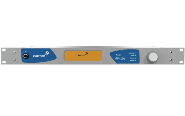 The 2WCOM RF-10e is a versatile 10-channel receiver designed for FM and DAB+ signals. Its primary function is to encode received audio signals for distribution as Audio over IP, MPEG-2 TS (Transport Stream), or DVB-ASI.