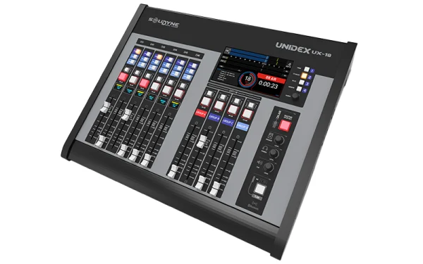 The Solidyne UNIDEX UX18 is a 18-channel digital on-air console which can be remotely controlled from multiple computers in other studios.
