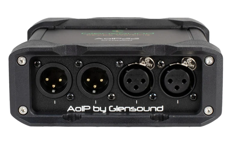The Glensound AoIP22M MKII is a rugged, high-performance two-channel bi-directional audio interface, designed for location recording, broadcast, and live sound applications.
