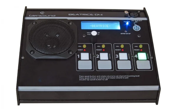 The Glensound Beatrice D4 is a high-performance 4-channel network audio intercom desktop unit, designed for broadcast, live production, theater, and professional communication environments.