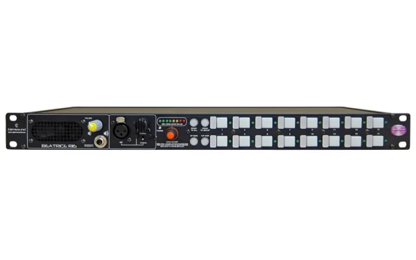 The Glensound Beatrice R16 is a 16-channel rackmount network intercom, designed for broadcast studios, live events, and professional intercom applications.