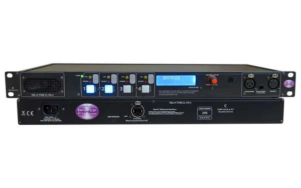 The Glensound Beatrice R4 is a high-performance 4-channel network audio intercom system, designed for broadcast studios, live event productions, and professional communication setups.