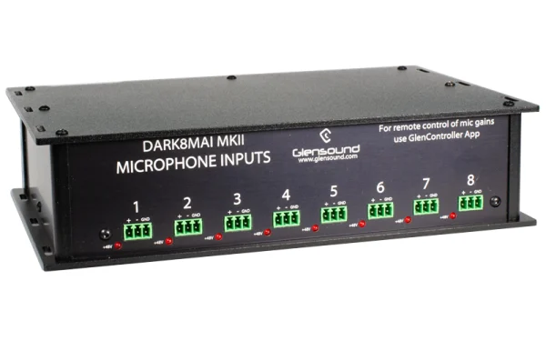 The Glensound DARK8MAIP MK11 (Mic Input with phoenix connectors) is a powerful Dante/ AES67 network audio interface, in a robust stage box/ throw down style.