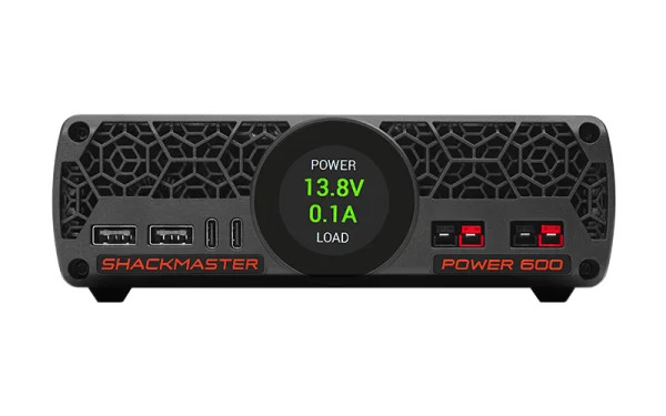 The remarkably quiet RigExpert Shackmaster Power 600 (21 dBa) and extremely clean, RF noise-free switch mode supply delivers 40A continuous and peak current at 13.8VDC.