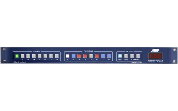 The AEV Matrix AD 8x8 is a high-performance digital audio matrix designed to offer flexible and reliable audio routing in professional broadcast environments.