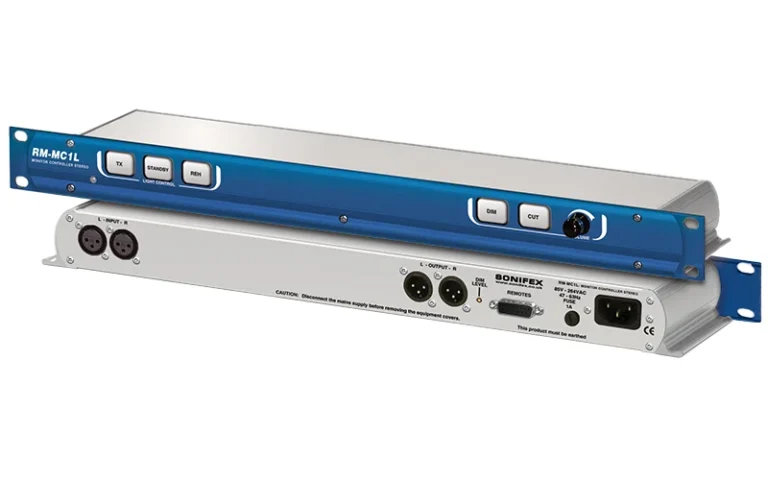 The Sonifex RM-MC1L is a high-quality 1U rackmount microphone and line-level monitor unit, designed for broadcast, studio, and live sound applications.